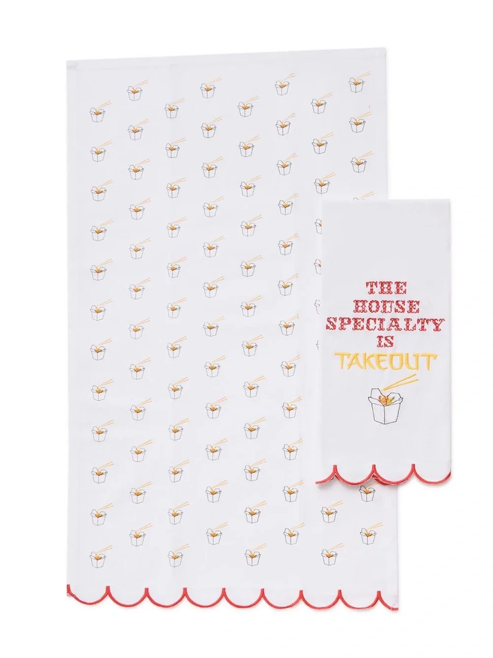 NWT White Takeout Embroidered Kitchen Towels - Set of 2